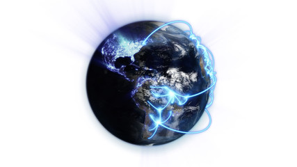 Illustrated blue connections on blurred earth