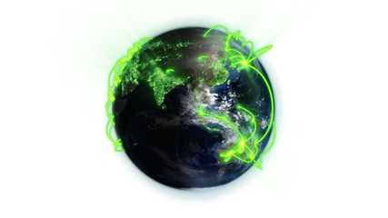 Illustrated green connections on world