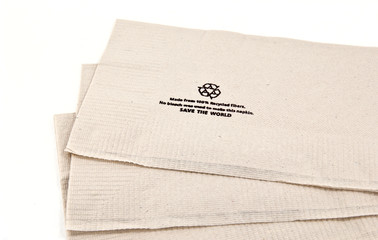 Recycled Tissue shot on white background.