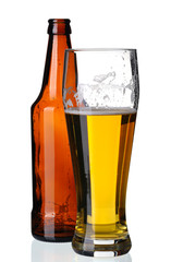 Glass of beer and bottle, isolated