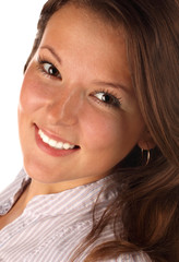 Close up portrait of smiling successful businesswoman