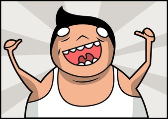 Vector illustration: Fat man looks exciting because of something