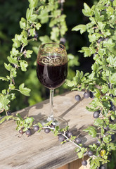 Бокал с домашним вином из ягод крыжовника