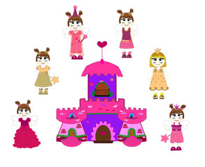 Little cute princess and castle vector