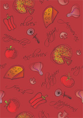 Pizza and ingredients seamless background
