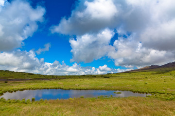 A small lake in a valley among the mountains