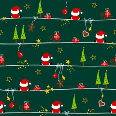 Seamless Pattern Christmas Santa & Symbols