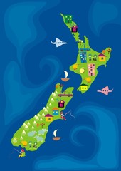 cartoon map of new zeland