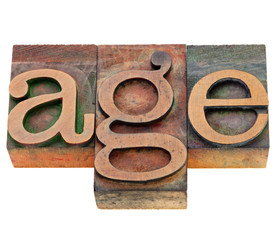 age word in letterpress type