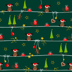 Seamless Pattern Christmas Reindeer & Symbols