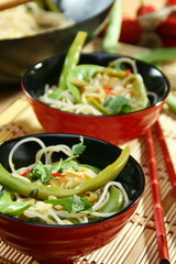 Rice noodles in spicy sauce.