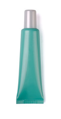 Green plastic cosmetic tube isolated on white