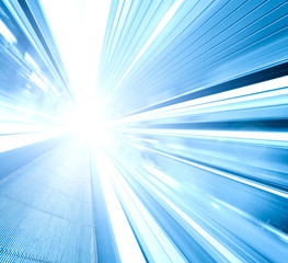 wide angle of high-speed moving escalator