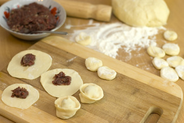 dough and stuffing, cooking Russian meals dumplings