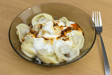 Russian meal pelmeni