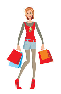 Young woman makes shopping. vector