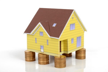 Model house and coins