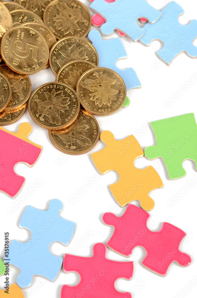 Sticker Puzzle and coins