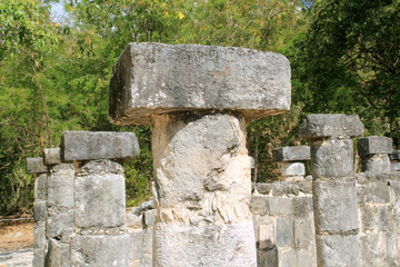 Columns Mayan Chichen Itza Mexico ruins in rows