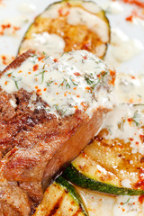 Grilled steak with vegetables