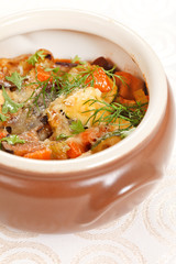 meat and vegetables in the pot