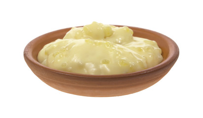 Tapioca pudding in red dish