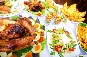 Table served with tasty meals