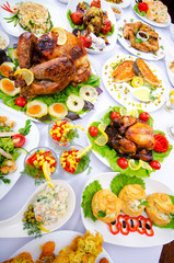 Table served with tasty meals