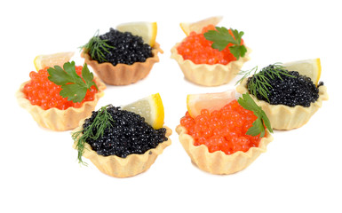 caviar black and red is in a panary small basket