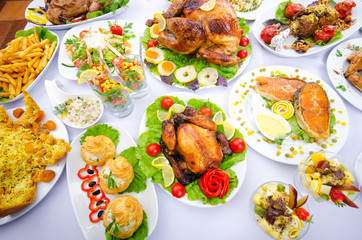 Table served with tasty meals