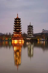 Foto op Canvas Double wooden towers in guilin of china nightscape © cityanimal