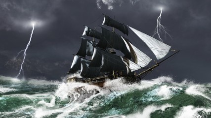Sailing Ship in a Lightning Storm