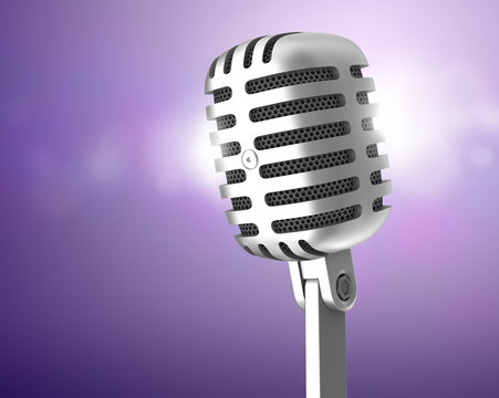 Chrome microphone on violet background