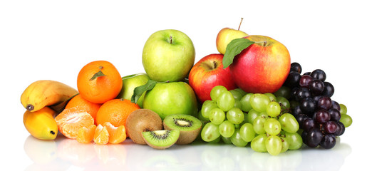 Ripe juicy fruits isolated on white