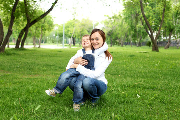 Mother with her son outside