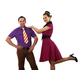 young dancing couple in bright colour wear