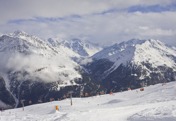 On the slopes of the ski resort of Solden. Austria