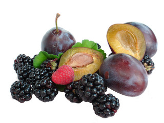 Stilleben Himbeere Brombeere Zwetschge 2