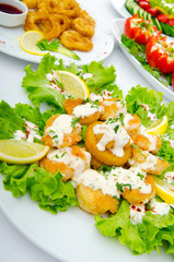 Table served with tasty meals