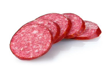 Tasty sausage isolated on white