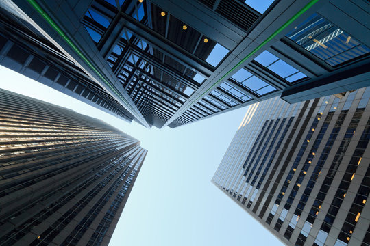 Skyward view of skyscrapers in Chicago