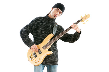 Guitar player isolated on the white background
