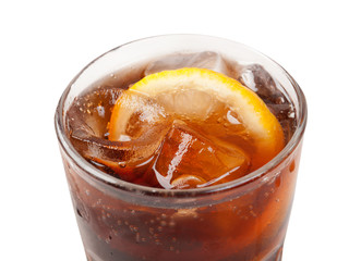 Ice cube droped in cola glass