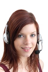 beautiful woman with headset (white background)