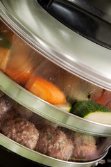 Healthy diet food in steamer pan