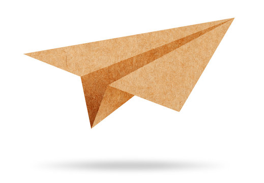 Recycle paper plane on white background
