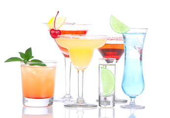 Cocktails alcohol drinks spirits mojito, mai tai, margarita, mar