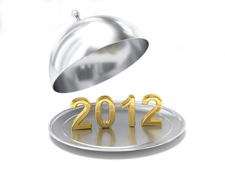 The new year 2012 in a silver plate