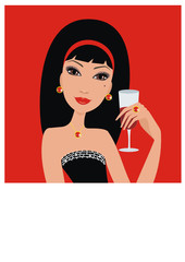 Beautiful woman with a wine glass. vector.