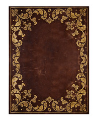 brown leather background with golden floral decorations